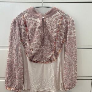 Anthropologie Dusty Rose Lace-Panel Blouse
